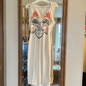 Fashion Nova CreamHooded Graphic Midi Dress